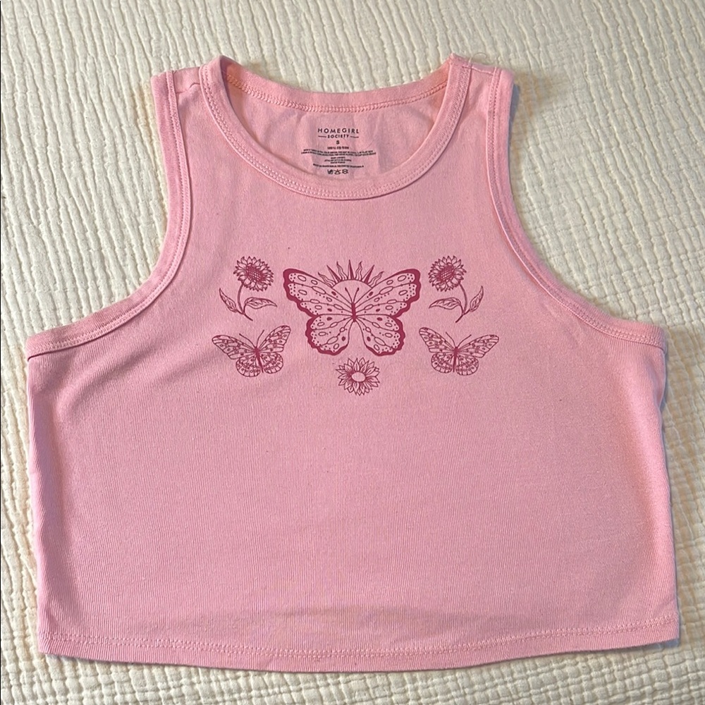 Romwe Pink Butterfly Tank Top